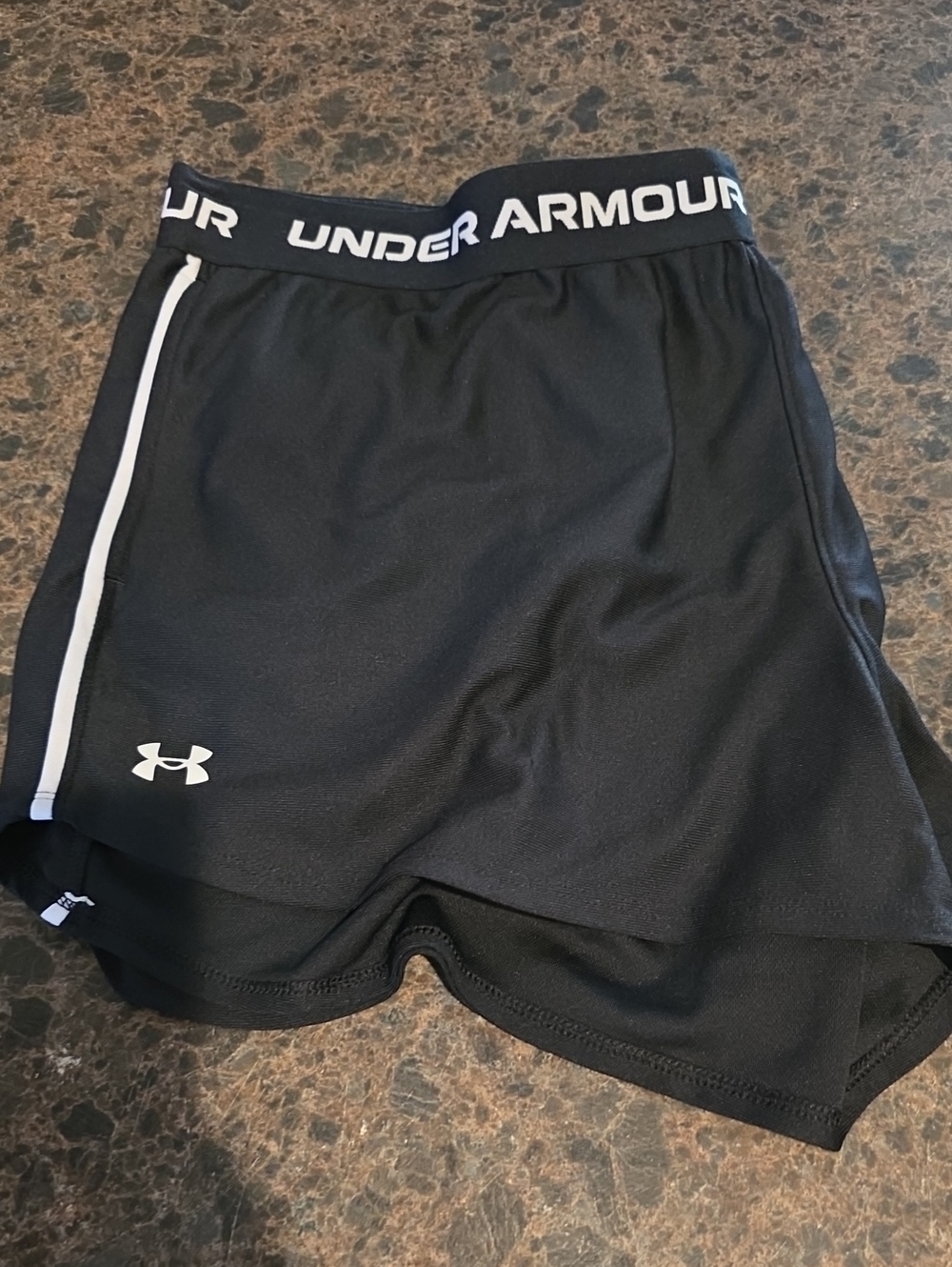 Under Armour Men’s Black Athletic Shorts with White Accents